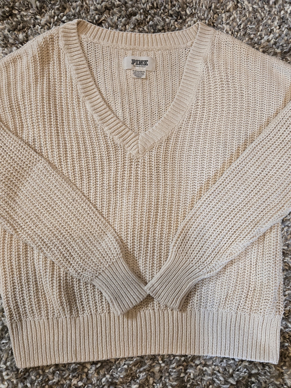 PINK Victoria's Secret Beige V-Neck Ribbed Sweater